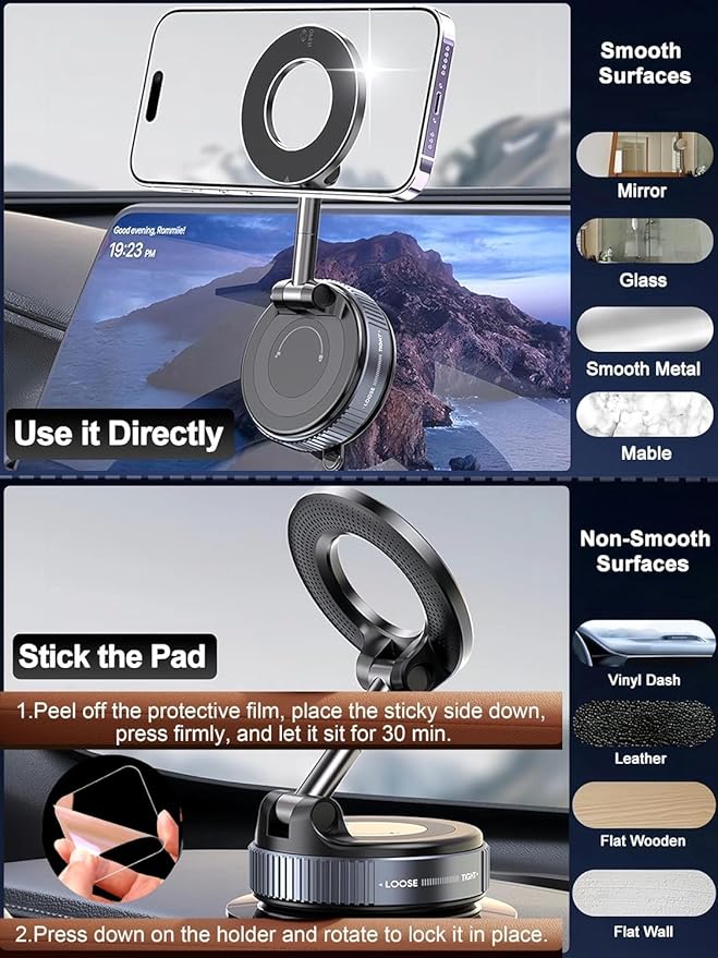Super Soft Glace Cotton King Size 360° Vaccum Magnetic Phones Holder, Magnetic Car Phone Mount, Hands-Free Suction Cup Phones Holder for Car/Gym/Mirror/Shower, Car Mount Compatible with All Mobile